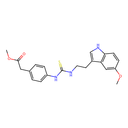 methyl [4-({[2-(5-methoxy-1H-indol-3-yl)ethyl]carbamothioyl}amino)phenyl]acetate structure