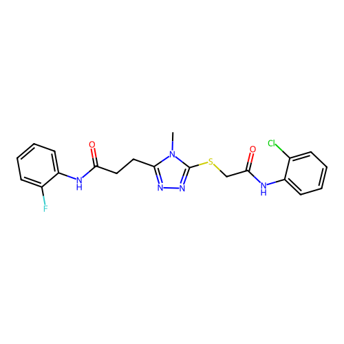 3-[5-({2-[(2-chlorophenyl)amino]-2-oxoethyl}sulfanyl)-4-methyl-4H-1,2,4-triazol-3-yl]-N-(2-fluorophenyl)propanamide structure