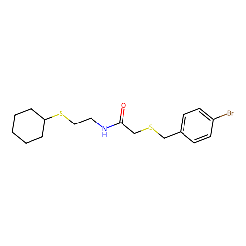 2-[(4-bromobenzyl)sulfanyl]-N-[2-(cyclohexylsulfanyl)ethyl]acetamide structure