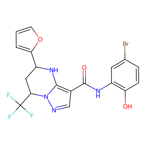 N-(5-bromo-2-hydroxyphenyl)-5-(furan-2-yl)-7-(trifluoromethyl)-4,5,6,7-tetrahydropyrazolo[1,5-a]pyrimidine-3-carboxamide structure