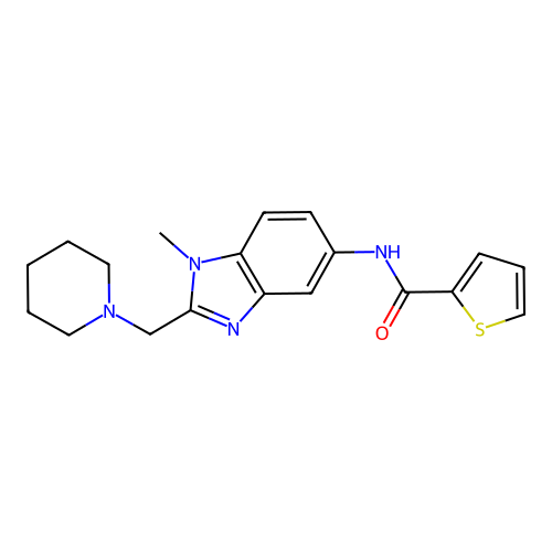 N-[1-methyl-2-(1-piperidinylmethyl)-1H-benzimidazol-5-yl]-2-thiophenecarboxamide structure