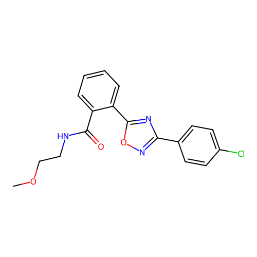 2-[3-(4-chlorophenyl)-1,2,4-oxadiazol-5-yl]-N-(2-methoxyethyl)benzamide structure