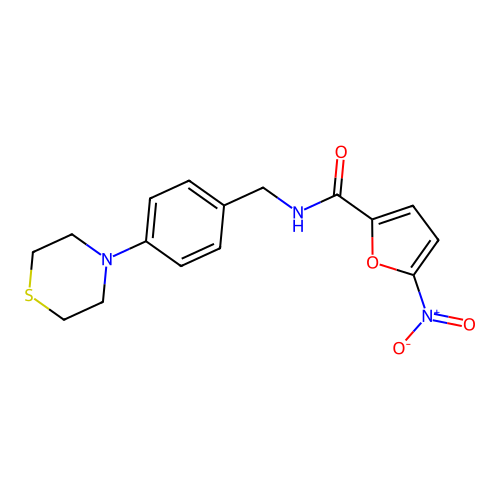 2-Furancarboxamide, 5-nitro-N-[[4-(4-thiomorpholinyl)phenyl]methyl]- structure