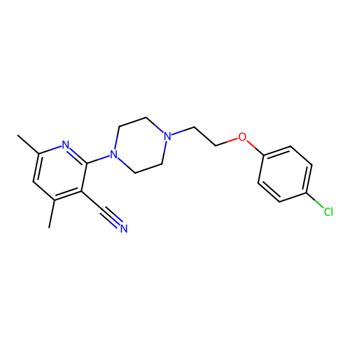 2-{4-[2-(4-Chlorophenoxy)ethyl]-1-piperazinyl}-4,6-dimethylnicotinonitrile structure