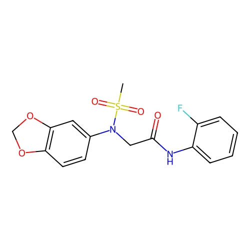 2-[1,3-benzodioxol-5-yl(methylsulfonyl)amino]-N-(2-fluorophenyl)acetamide structure