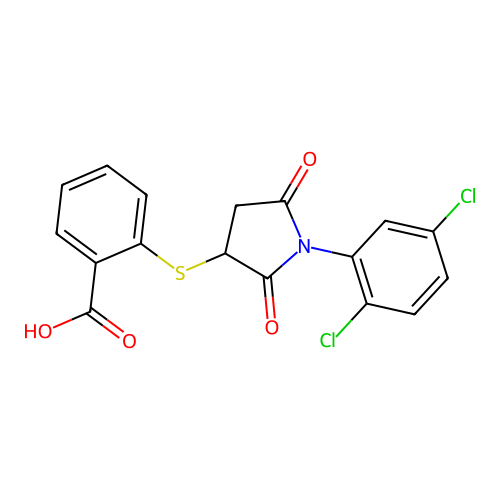 2-{[1-(2,5-Dichlorophenyl)-2,5-dioxopyrrolidin-3-yl]sulfanyl}benzoic acid structure