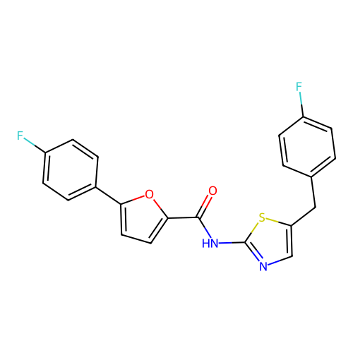 N-[5-(4-fluorobenzyl)-1,3-thiazol-2-yl]-5-(4-fluorophenyl)furan-2-carboxamide structure