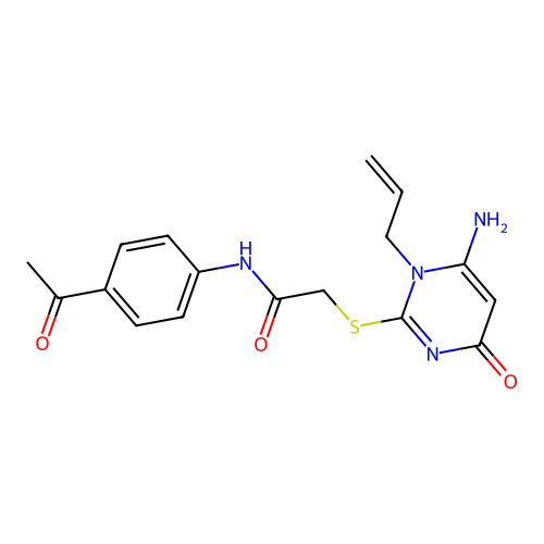 N-(4-acetylphenyl)-2-(6-amino-4-oxo-1-prop-2-enylpyrimidin-2-yl)sulfanylacetamide structure