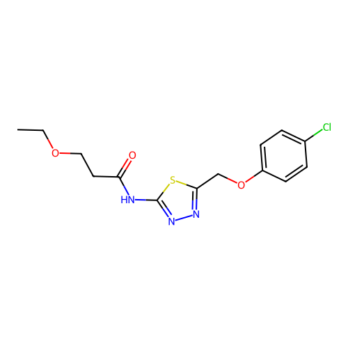 N-[5-[(4-chlorophenoxy)methyl]-1,3,4-thiadiazol-2-yl]-3-ethoxypropanamide structure