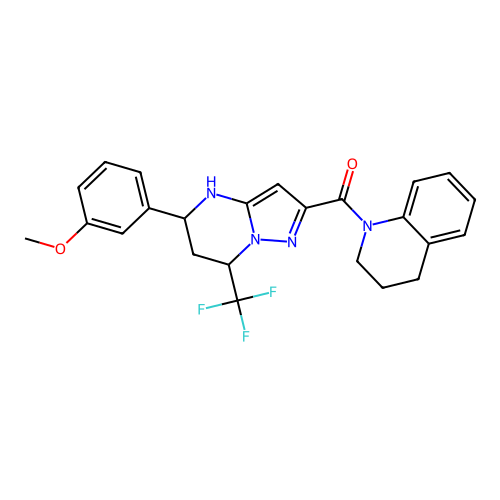 (3,4-dihydroquinolin-1(2H)-yl)(5-(3-methoxyphenyl)-7-(trifluoromethyl)-4,5,6,7-tetrahydropyrazolo[1,5-a]pyrimidin-2-yl)methanone structure