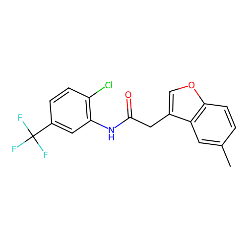 N-[2-chloro-5-(trifluoromethyl)phenyl]-2-(5-methyl-1-benzofuran-3-yl)acetamide structure