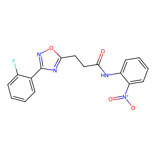 3-[3-(2-fluorophenyl)-1,2,4-oxadiazol-5-yl]-N-(2-nitrophenyl)propanamide structure