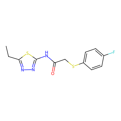 N-(5-ethyl-1,3,4-thiadiazol-2-yl)-2-(4-fluorophenyl)sulfanylacetamide structure