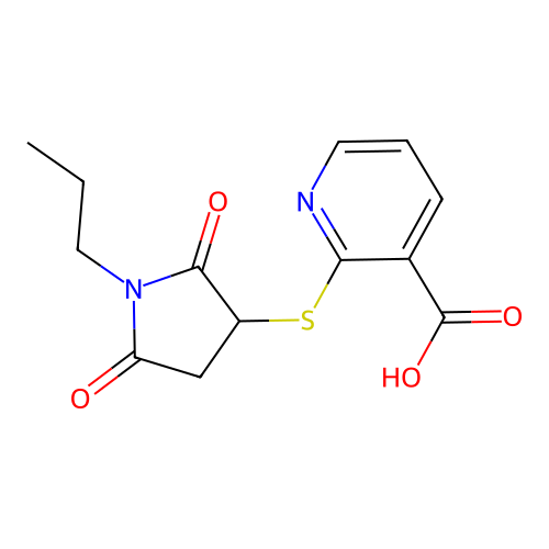 2-((2,5-Dioxo-1-propylpyrrolidin-3-yl)thio)nicotinic acid structure