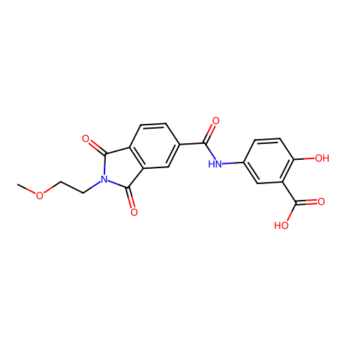 2-hydroxy-5-(2-(2-methoxyethyl)-1,3-dioxoisoindoline-5-carboxamido)benzoic acid structure