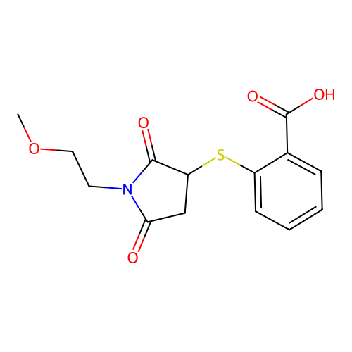 2-((1-(2-Methoxyethyl)-2,5-dioxopyrrolidin-3-yl)thio)benzoic acid structure