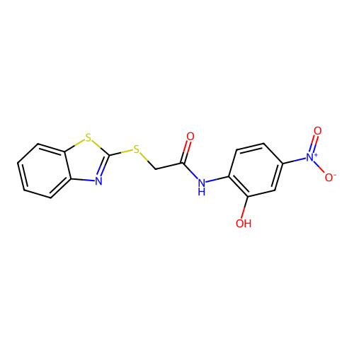 2-(1,3-benzothiazol-2-ylsulfanyl)-N-(2-hydroxy-4-nitrophenyl)acetamide structure