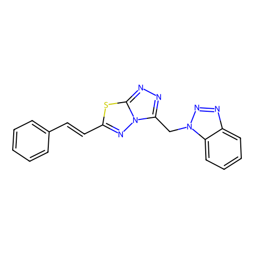 3-(benzotriazol-1-ylmethyl)-6-[(E)-2-phenylethenyl]-[1,2,4]triazolo[3,4-b][1,3,4]thiadiazole structure