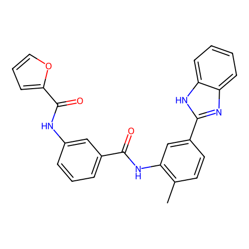 N-[3-[[5-(1H-benzimidazol-2-yl)-2-methylphenyl]carbamoyl]phenyl]furan-2-carboxamide structure