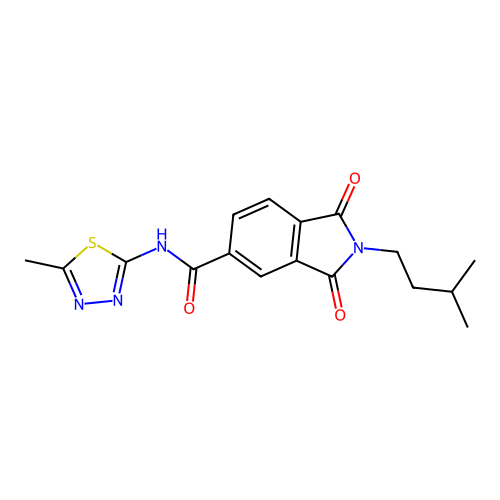 2-(3-methylbutyl)-N-(5-methyl-1,3,4-thiadiazol-2-yl)-1,3-dioxo-5-isoindolinecarboxamide structure