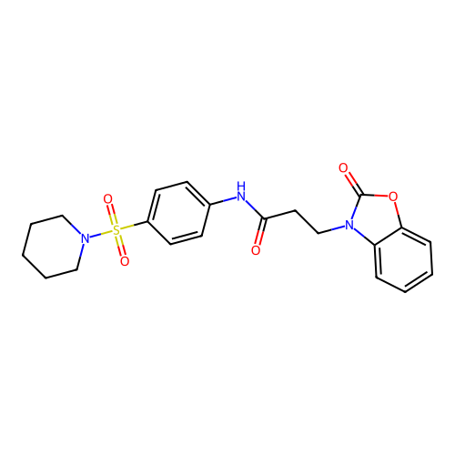 3-(2-oxo-1,3-benzoxazol-3-yl)-N-(4-piperidin-1-ylsulfonylphenyl)propanamide structure