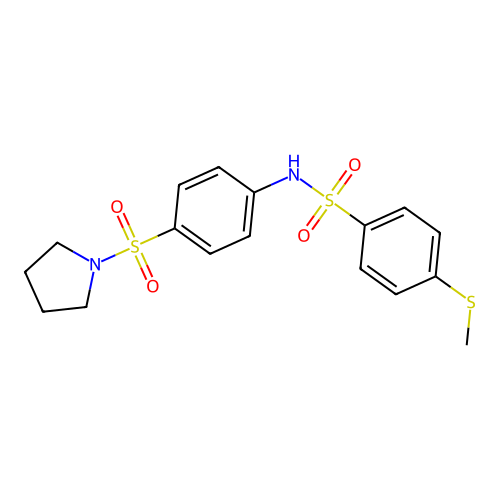 4-methylsulfanyl-N-(4-pyrrolidin-1-ylsulfonylphenyl)benzenesulfonamide structure
