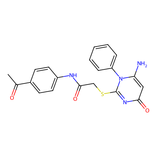 N-(4-acetylphenyl)-2-(6-amino-4-oxo-1-phenylpyrimidin-2-yl)sulfanylacetamide structure