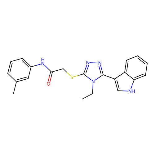 2-((4-ethyl-5-(1H-indol-3-yl)-4H-1,2,4-triazol-3-yl)thio)-N-(m-tolyl)acetamide structure