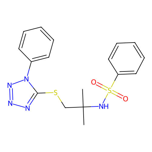 N-[2-methyl-1-(1-phenyltetrazol-5-yl)sulfanylpropan-2-yl]benzenesulfonamide structure