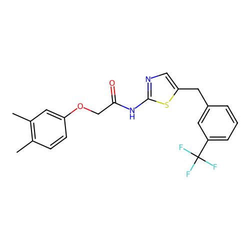 2-(3,4-dimethylphenoxy)-N-[5-[[3-(trifluoromethyl)phenyl]methyl]-1,3-thiazol-2-yl]acetamide structure