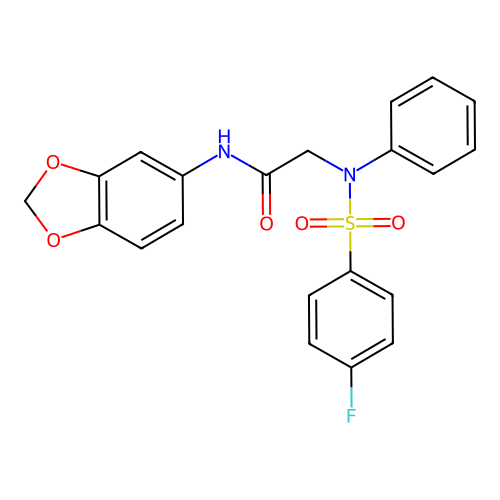 N-(1,3-benzodioxol-5-yl)-2-(N-(4-fluorophenyl)sulfonylanilino)acetamide structure