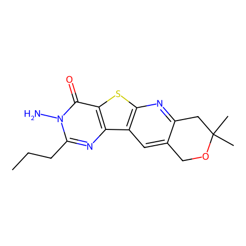 3-amino-8,8-dimethyl-2-propyl-7,8-dihydro-3H-pyrano[3'',4'':5',6']pyrido[3',2':4,5]thieno[3,2-d]pyrimidin-4(10H)-one structure
