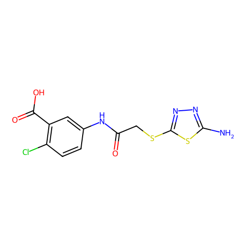 5-({[(5-Amino-1,3,4-thiadiazol-2-yl)thio]acetyl}amino)-2-chlorobenzoic acid structure