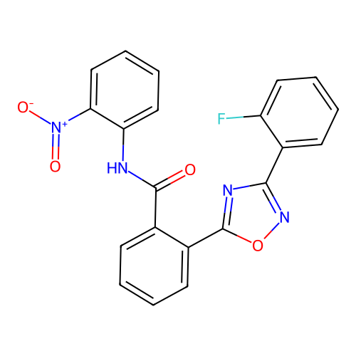 2-[3-(2-fluorophenyl)-1,2,4-oxadiazol-5-yl]-N-(2-nitrophenyl)benzamide structure