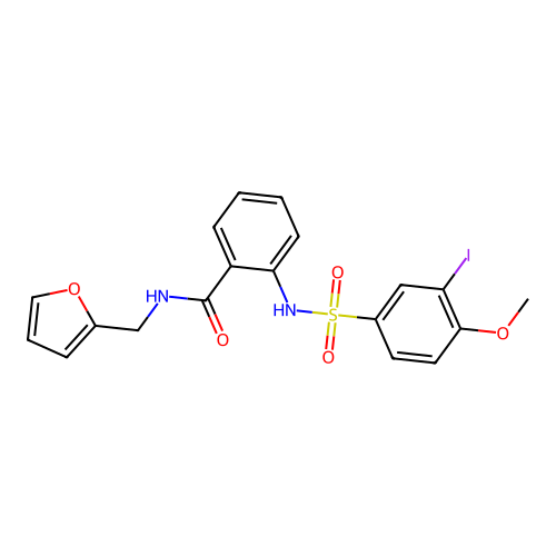 N-(furan-2-ylmethyl)-2-[(3-iodo-4-methoxyphenyl)sulfonylamino]benzamide structure