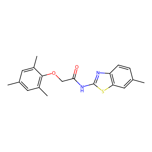 N-(6-methyl-1,3-benzothiazol-2-yl)-2-(2,4,6-trimethylphenoxy)acetamide structure