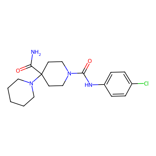 1-[N-(4-chlorophenyl)carbamoyl]-4-piperidylpiperidine-4-carboxamide structure