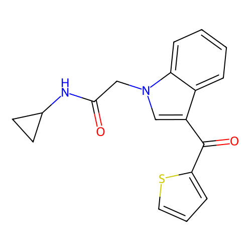 N-cyclopropyl-2-[3-(thiophene-2-carbonyl)indol-1-yl]acetamide structure