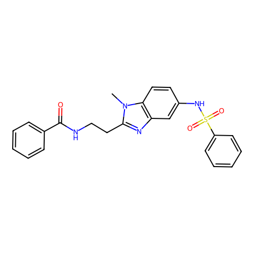 N-[2-[5-(benzenesulfonamido)-1-methylbenzimidazol-2-yl]ethyl]benzamide structure