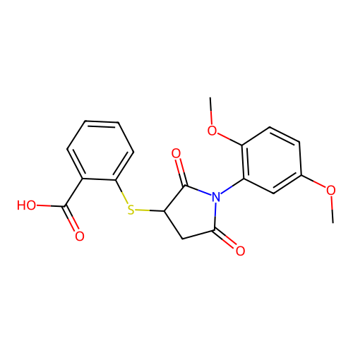 2-((1-(2,5-Dimethoxyphenyl)-2,5-dioxopyrrolidin-3-yl)thio)benzoic acid structure