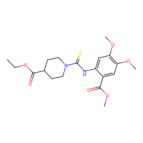 ethyl 1-((4,5-dimethoxy-2-(methoxycarbonyl)phenyl)carbamothioyl)piperidine-4-carboxylate structure