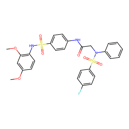 N-[4-[(2,4-dimethoxyphenyl)sulfamoyl]phenyl]-2-(N-(4-fluorophenyl)sulfonylanilino)acetamide structure