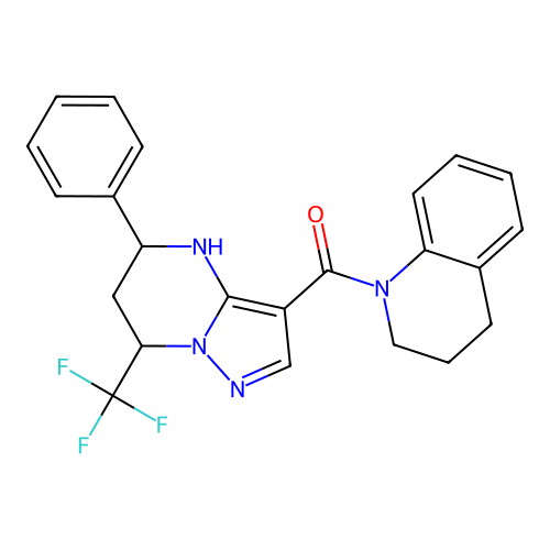 (3,4-dihydroquinolin-1(2H)-yl)(5-phenyl-7-(trifluoromethyl)-4,5,6,7-tetrahydropyrazolo[1,5-a]pyrimidin-3-yl)methanone structure