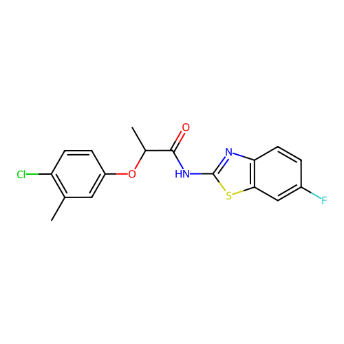 2-(4-chloro-3-methylphenoxy)-N-(6-fluoro-1,3-benzothiazol-2-yl)propanamide structure