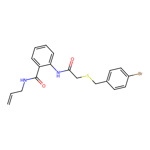2-[[2-[(4-bromophenyl)methylsulfanyl]acetyl]amino]-N-prop-2-enylbenzamide structure