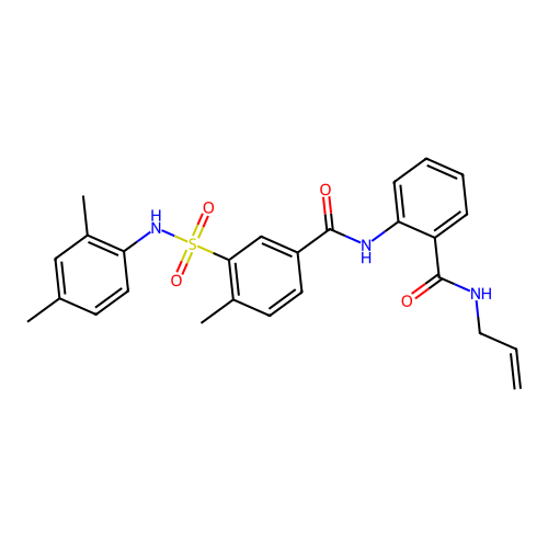 3-[(2,4-dimethylphenyl)sulfamoyl]-4-methyl-N-[2-(prop-2-enylcarbamoyl)phenyl]benzamide structure