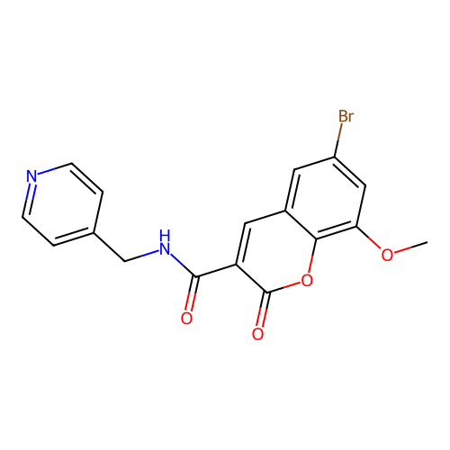 6-bromo-8-methoxy-2-oxo-N-(pyridin-4-ylmethyl)-2H-chromene-3-carboxamide structure