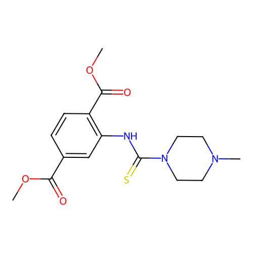 Dimethyl 2-[(4-methylpiperazine-1-carbothioyl)amino]benzene-1,4-dicarboxylate structure