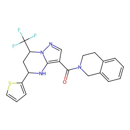 (3,4-dihydroisoquinolin-2(1H)-yl)(5-(thiophen-2-yl)-7-(trifluoromethyl)-4,5,6,7-tetrahydropyrazolo[1,5-a]pyrimidin-3-yl)methanone structure