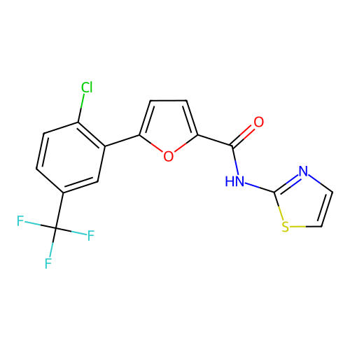 5-[2-chloro-5-(trifluoromethyl)phenyl]-N-(1,3-thiazol-2-yl)furan-2-carboxamide structure